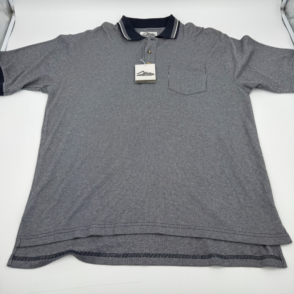 Tri Mountain Pocketed Polo Shirt‎ Striped Short Sleeve Collared Golf Casual Top